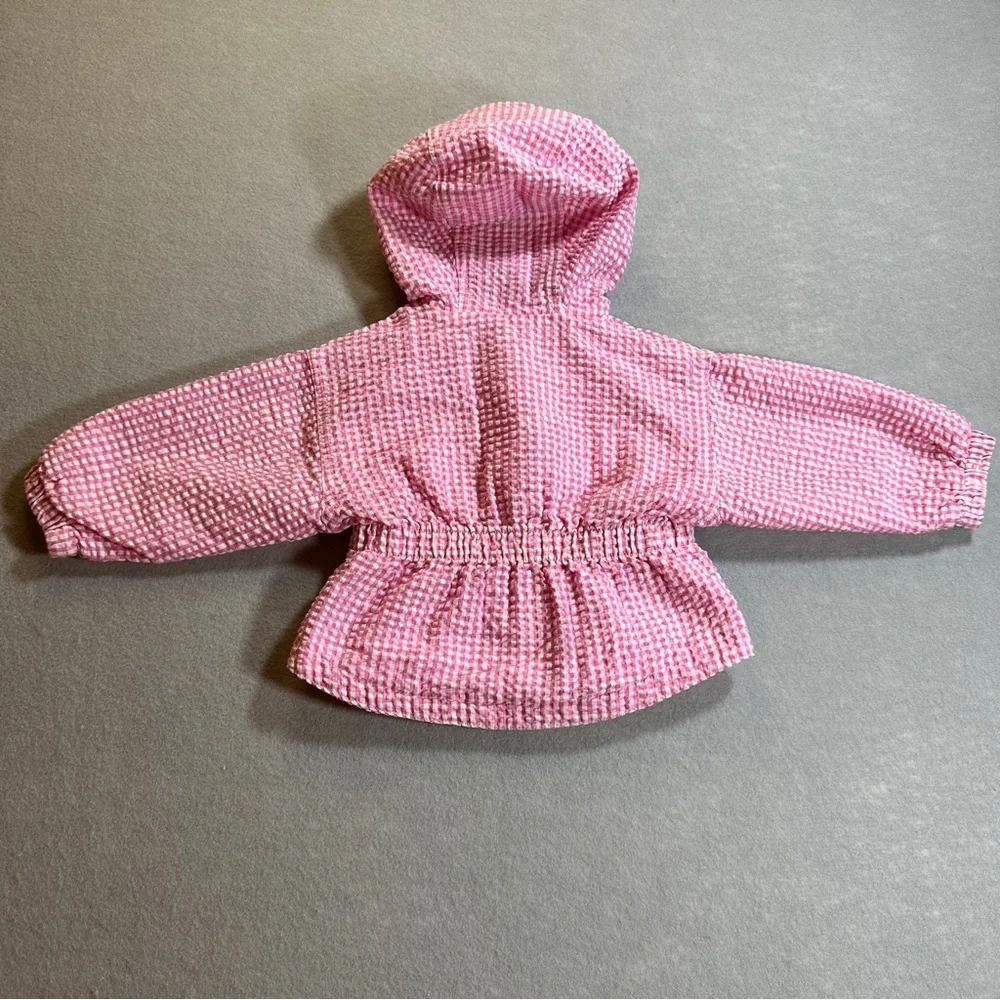 Vintage OshKosh Baby Girls Pink Check Butterfly Hooded Zip Jacket 3–6‎ Months